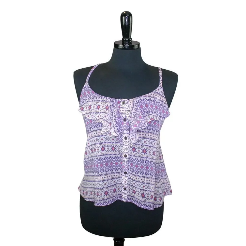 Arizona Jean Co Top Boho Ruffle Tribal Print Racerback Summer Festival